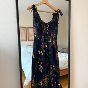 Reformation Nikita Midi in Mademoiselle Navy Floral Tank Tie Straps Size 4